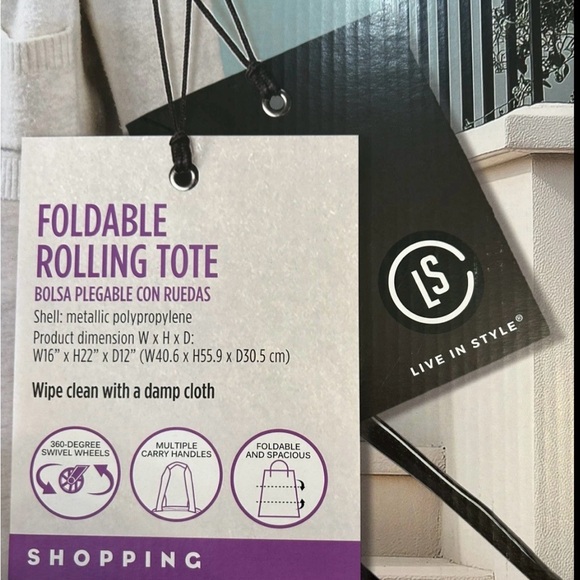 Aldi Life In Stride Foldable Rolling Tote Metallic Black New In Box - Picture 2 of 4